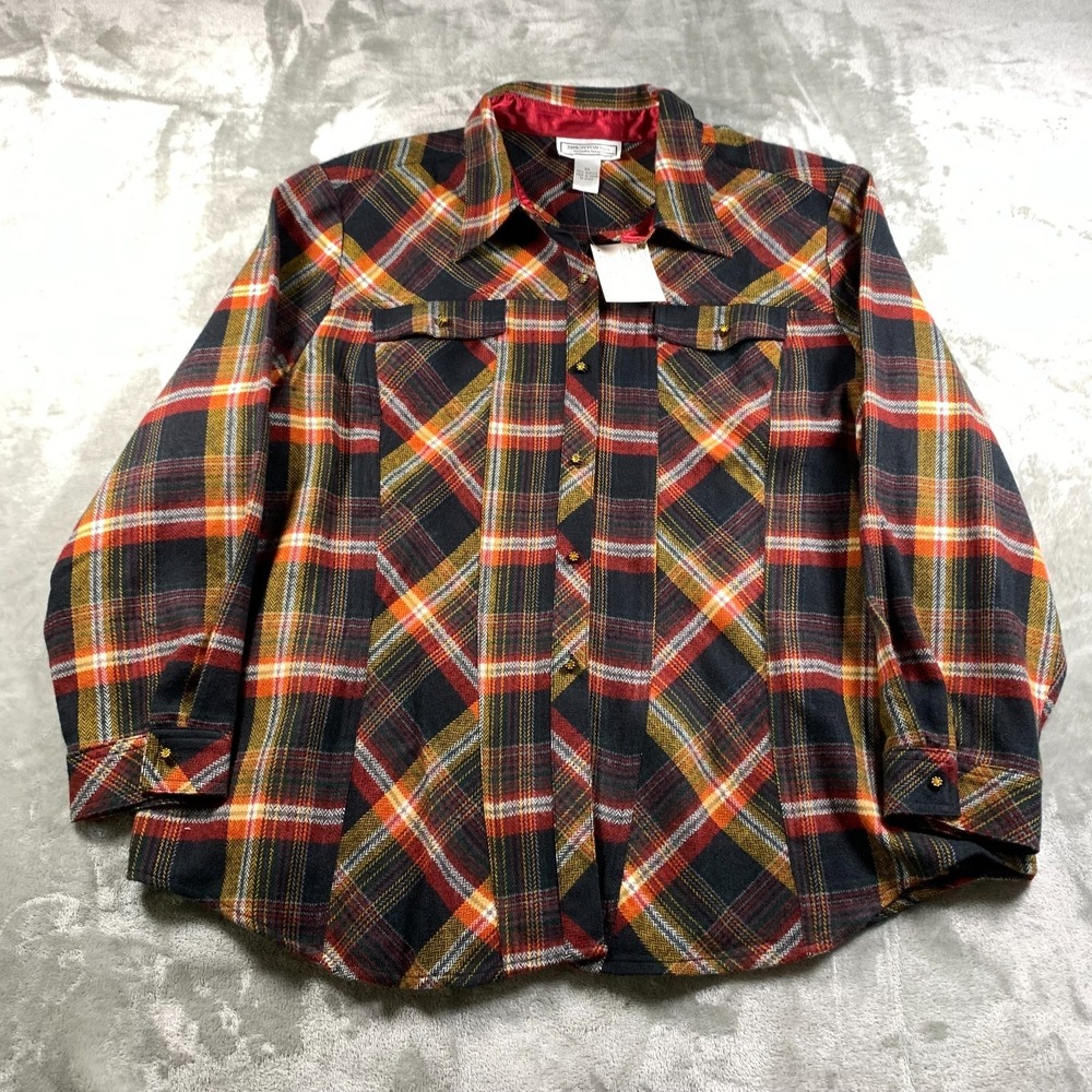 Simonton Says Shirt Womens 3X‎ Red Black Flannel Jewel Button Up Long Sleeve New